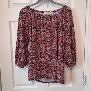 Michael Michael Kors Blouse Womens Medium Red Floral Peasant Top 3/4 Sleeve Boho